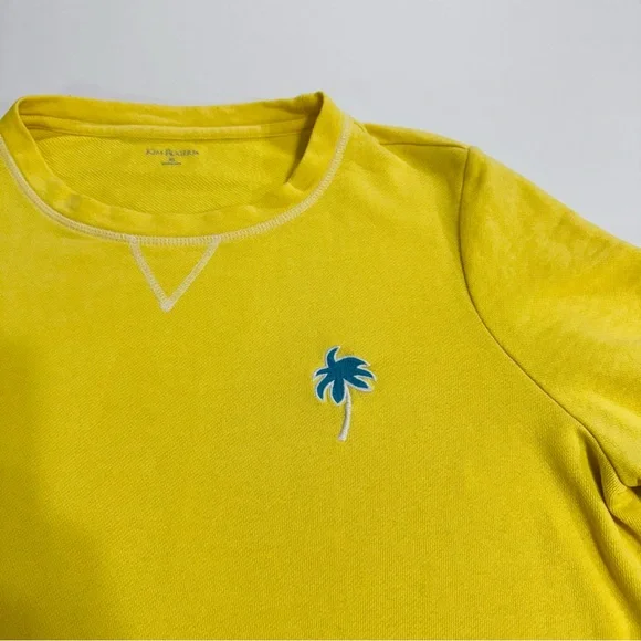 Kim Rogers Yellow Crewneck Lightweight Sweatshirt,Palm Tree Embroidered Logo, XL - Picture 2 of 11